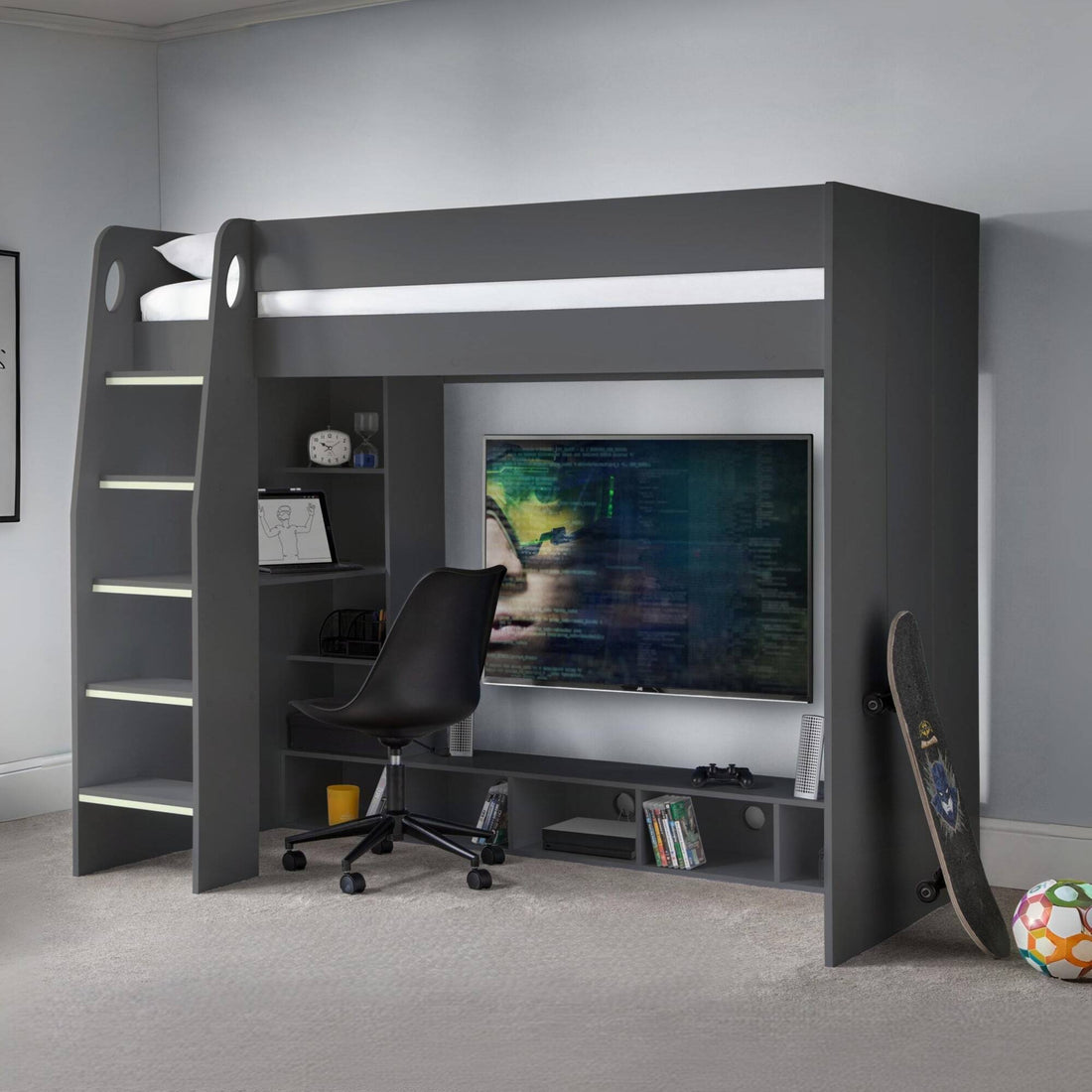 Nebula Gaming Bed with Desk - Anthracite Wood & Particle Board NEB001