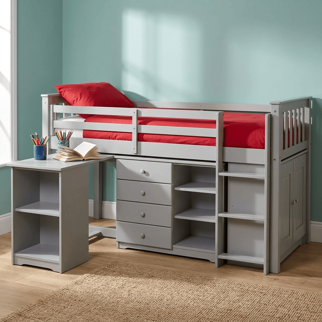 Porto Midi Sleeper with Desk, Chest & Bookcase Grey PORTMIDIGRE