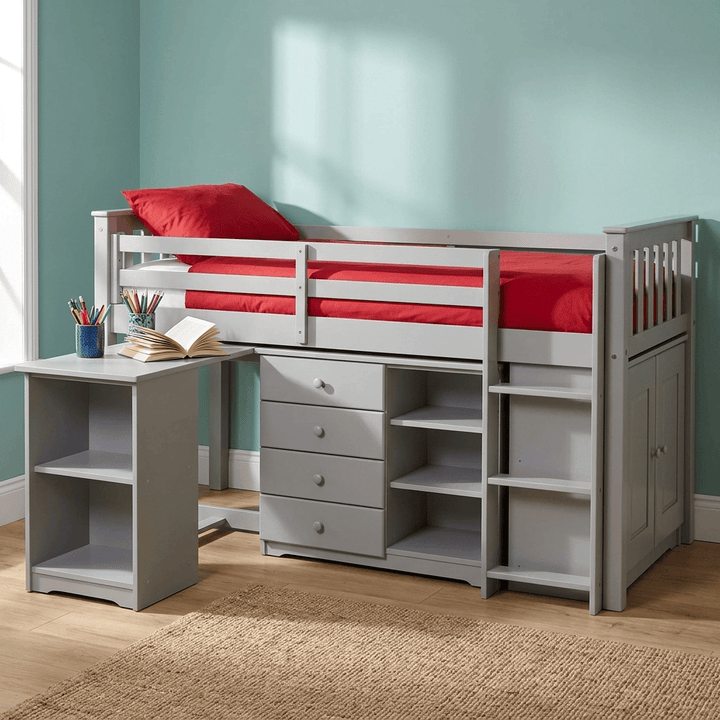 Porto Midi Sleeper with Desk, Chest & Bookcase Grey PORTMIDIGRE