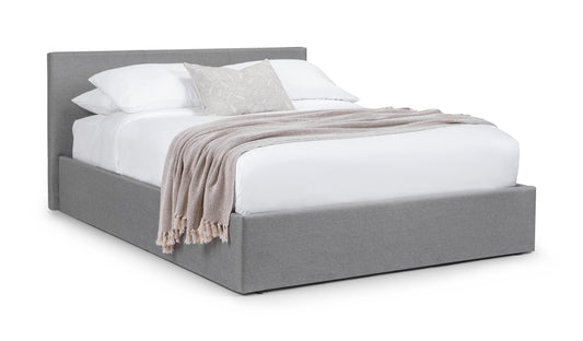 RIALTO LIFT-UP STORAGE BED 135CM Light Grey Hardwood Frame With Foam And Linen RIA301