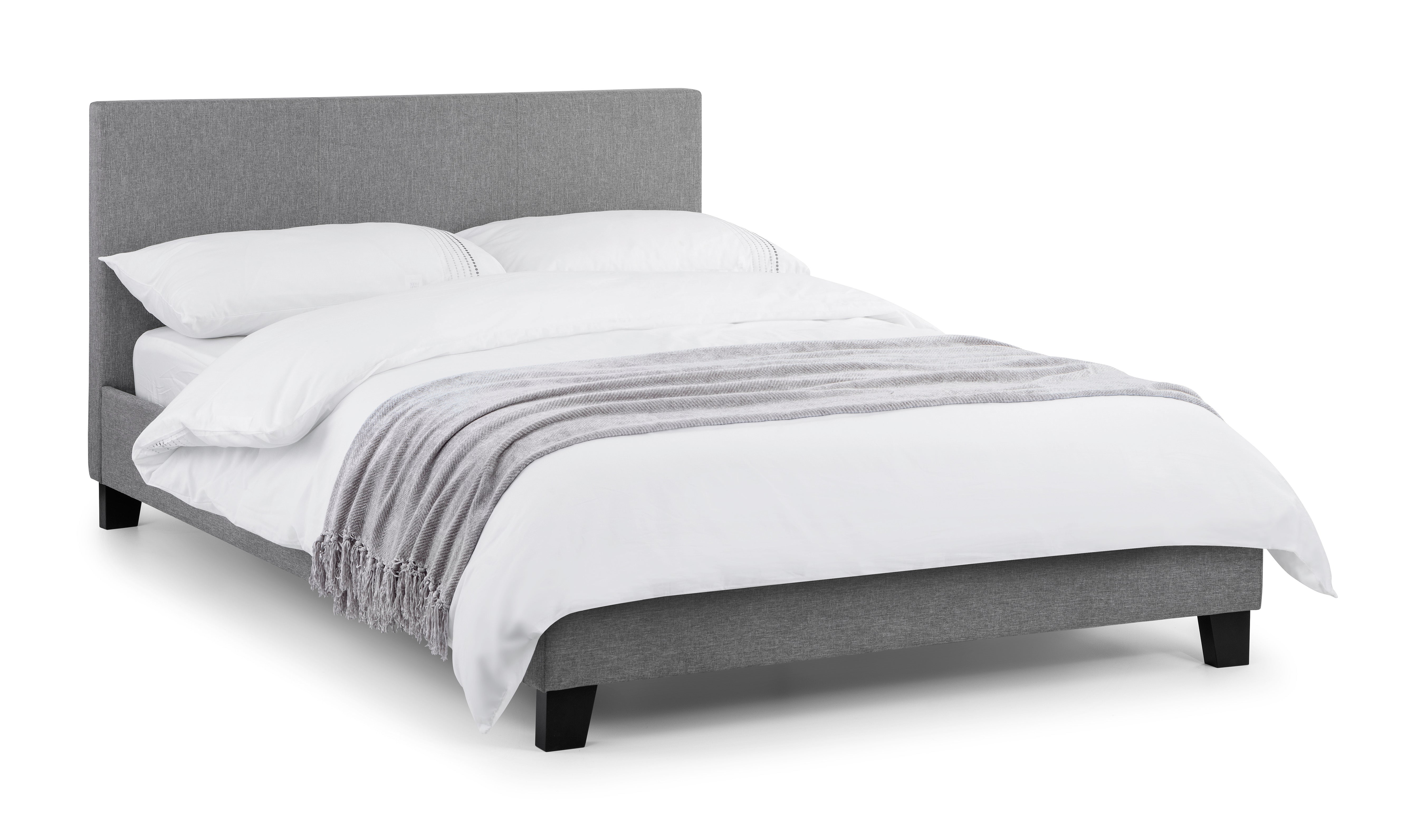 RIALTO LIGHT GREY LINEN BED 135CM Hardwood Frame With Foam RIA102 - Havenheim Furniture