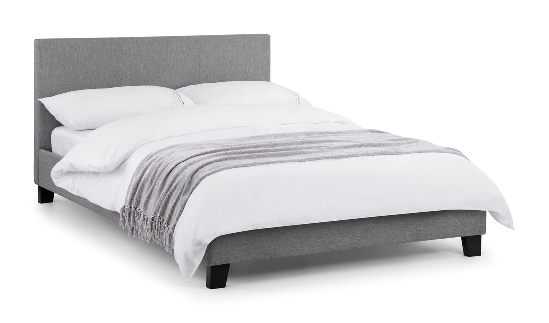 RIALTO LIGHT GREY LINEN BED 135CM Hardwood Frame With Foam RIA102 - Havenheim Furniture