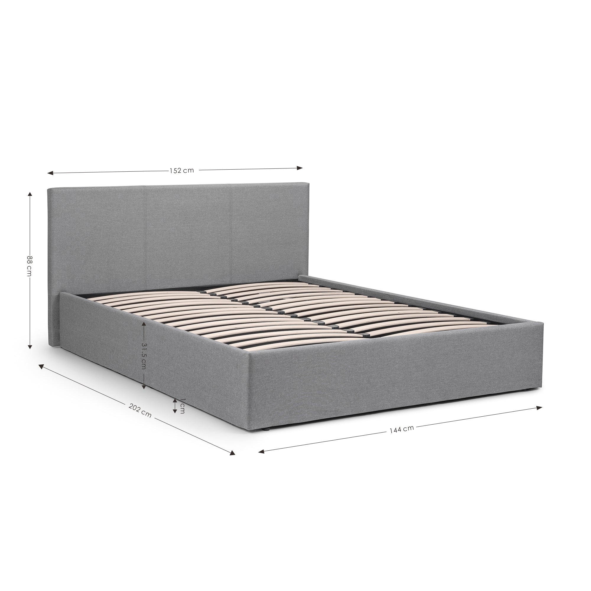 RIALTO LIFT-UP STORAGE BED 135CM Light Grey Hardwood Frame With Foam And Linen RIA301 - Havenheim Furniture
