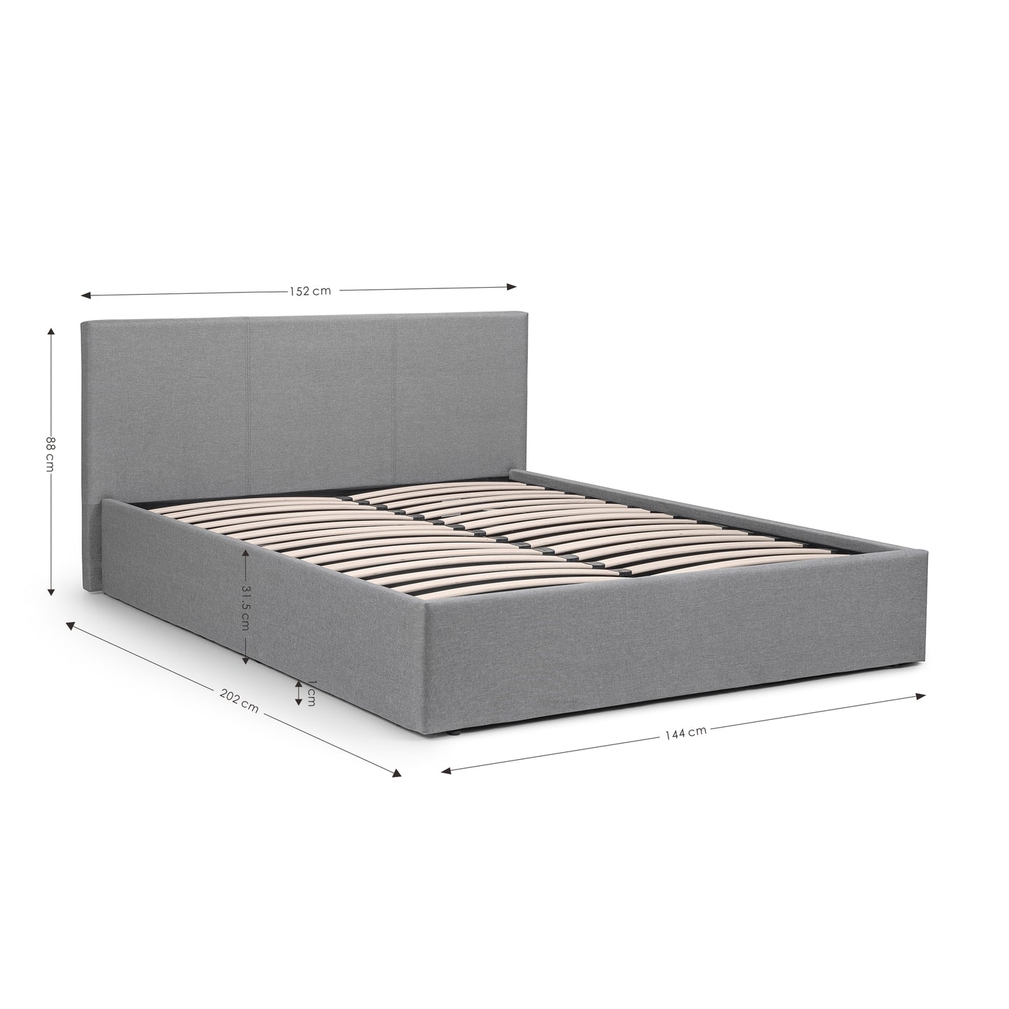 RIALTO LIFT-UP STORAGE BED 135CM Light Grey Hardwood Frame With Foam And Linen RIA301