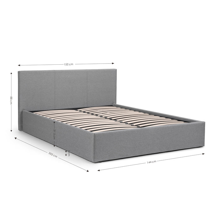 RIALTO LIFT-UP STORAGE BED 135CM Light Grey Hardwood Frame With Foam And Linen RIA301 - Havenheim Furniture