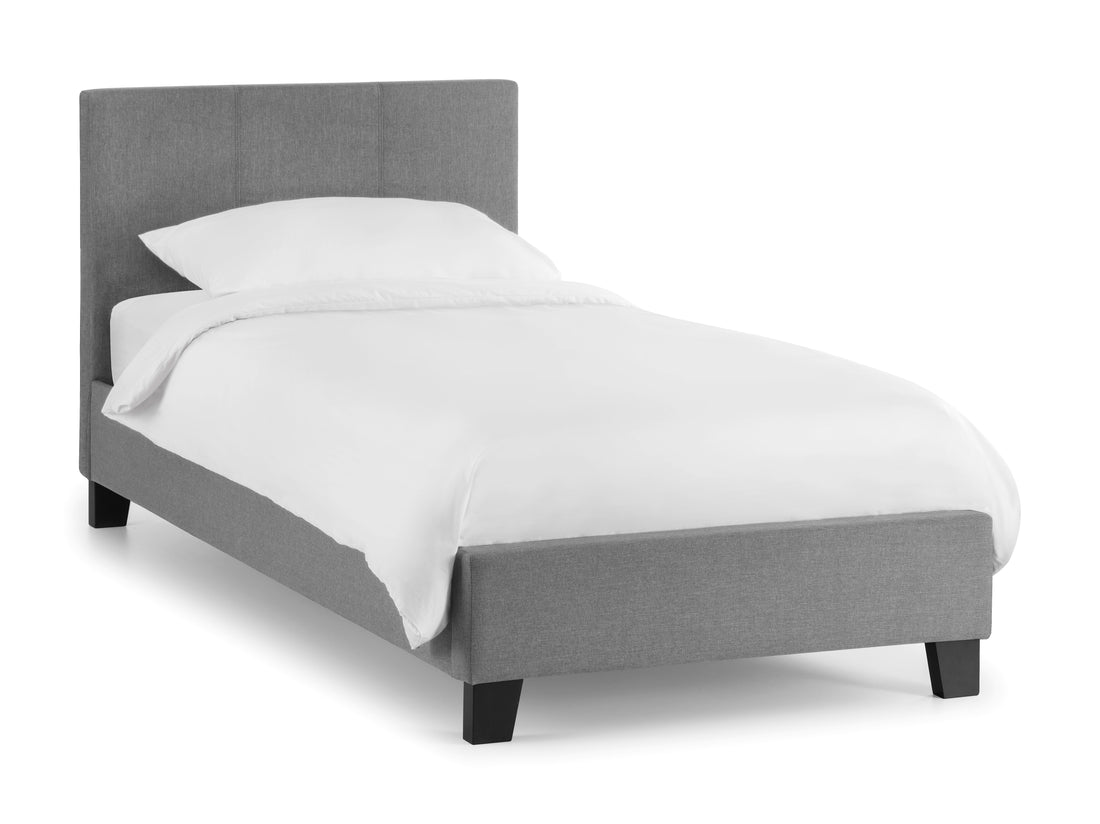 RIALTO LIGHT GREY LINEN BED 90CM Hardwood Frame With Foam RIA101 - Havenheim Furniture