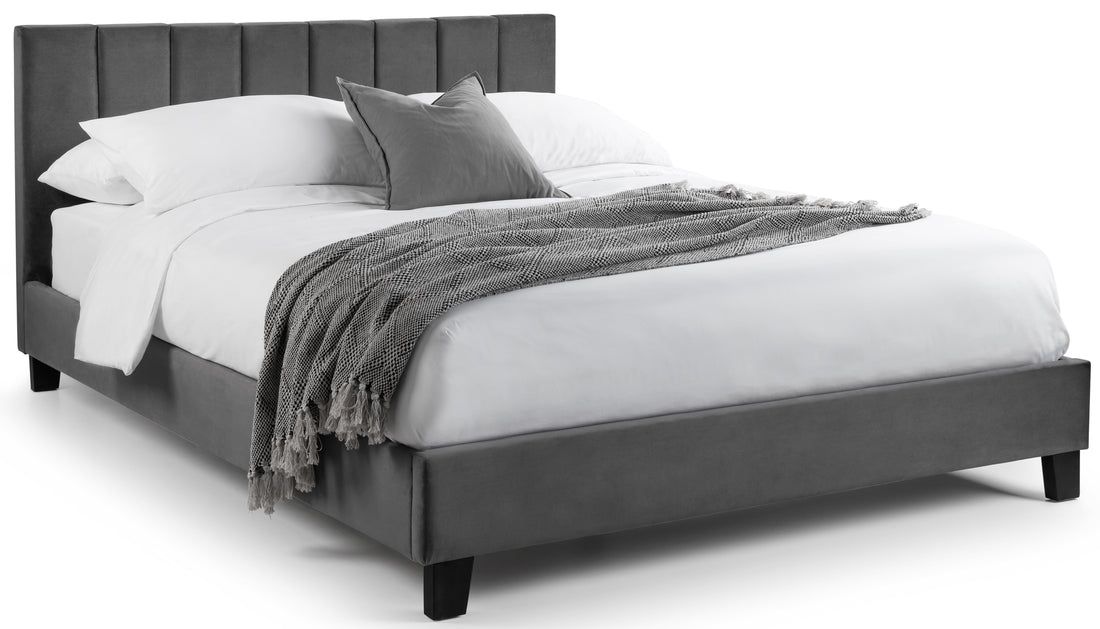 ROSA VELVET BED IN A BOX 150CM - GREY Hardwood Frame With Foam ROS003 - Havenheim Furniture