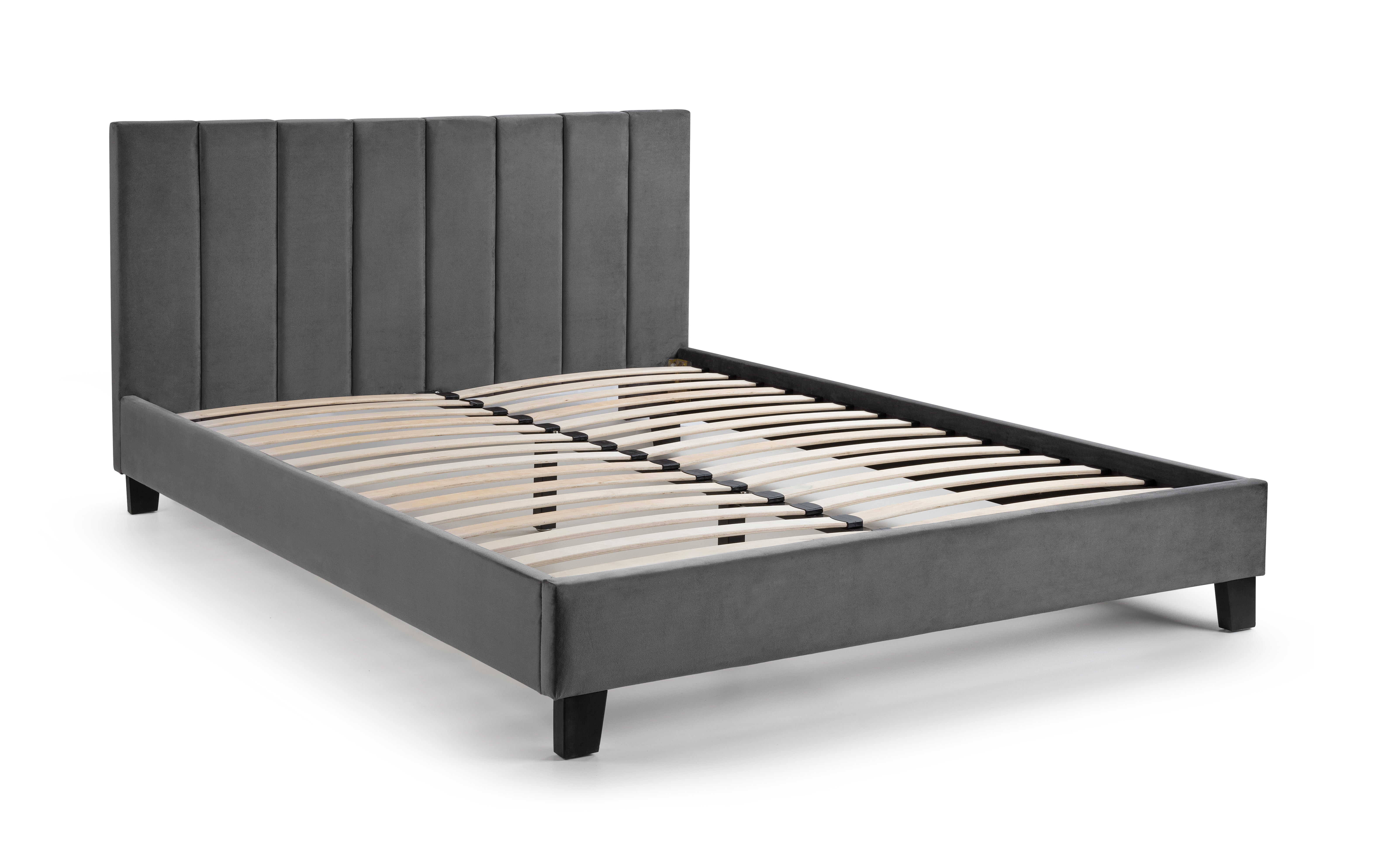 ROSA VELVET BED IN A BOX 135CM - GREY Hardwood Frame With Foam ROS002 - Havenheim Furniture
