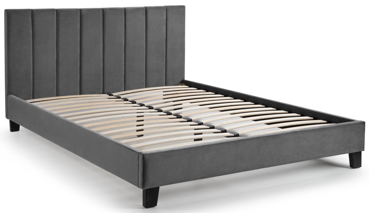 ROSA VELVET BED IN A BOX 150CM - GREY Hardwood Frame With Foam ROS003 - Havenheim Furniture