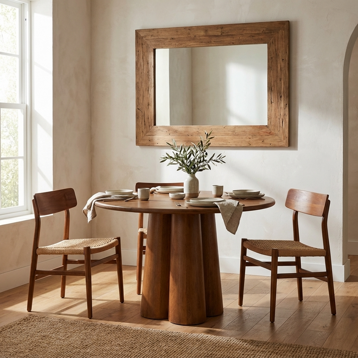 Rakhi Mango Wood Round Dining Table Wood Base 2862O