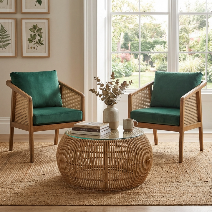 Rattan Occasional Chair in Green - Sungkai Wood TH02