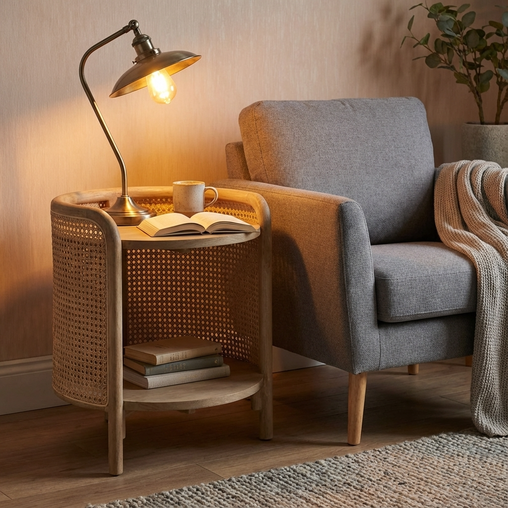 Rattan Round Side Table Teak TH07