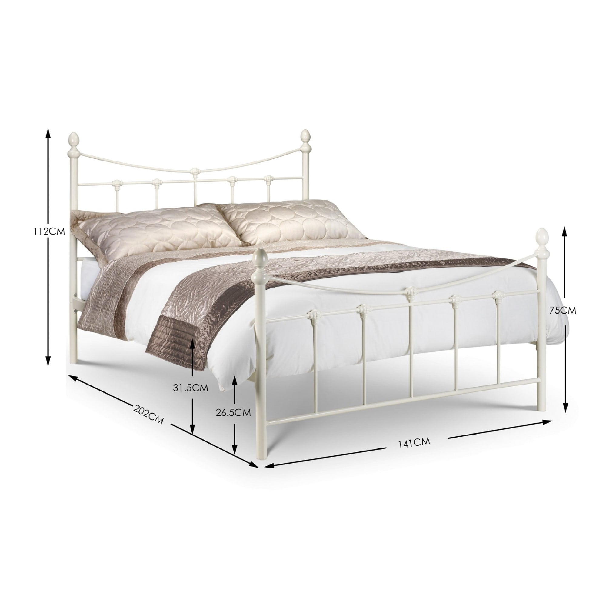 Rebecca Bed 135cm Double Stone White Steel REB003 - Havenheim Furniture