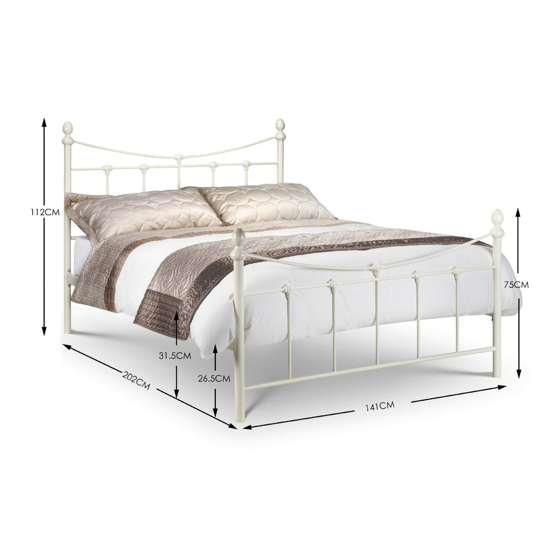 Rebecca Bed 135cm Double Stone White Steel REB003 - Havenheim Furniture