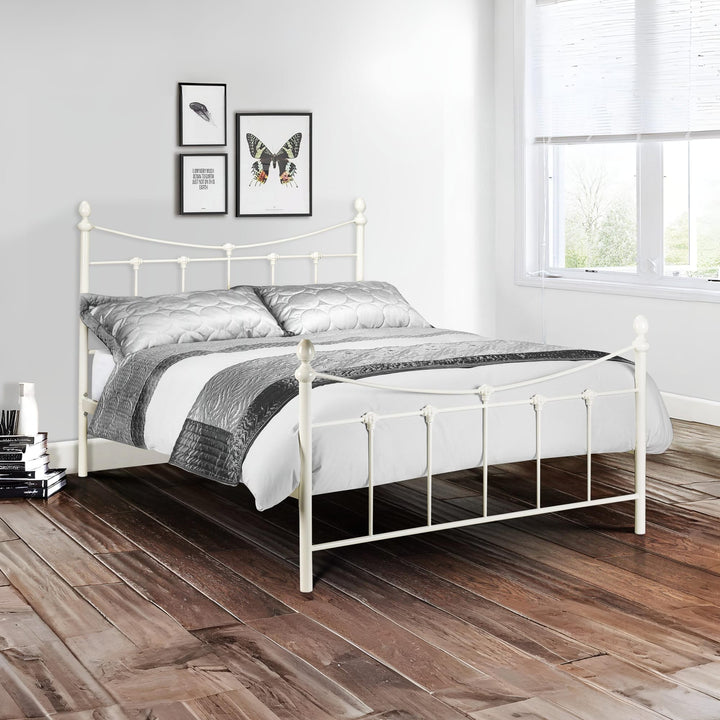 Rebecca Bed 135cm Double Stone White Steel REB003 - Havenheim Furniture