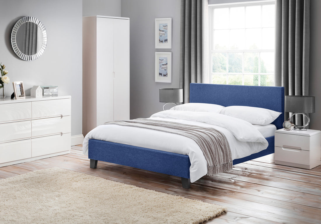 Rialto Dark Blue Linen Bed 150cm King RIA113 - Havenheim Furniture