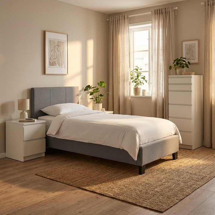 Rialto Light Grey Linen Bed 90cm Single Hardwood Frame With Foam RIA101 - Havenheim Furniture