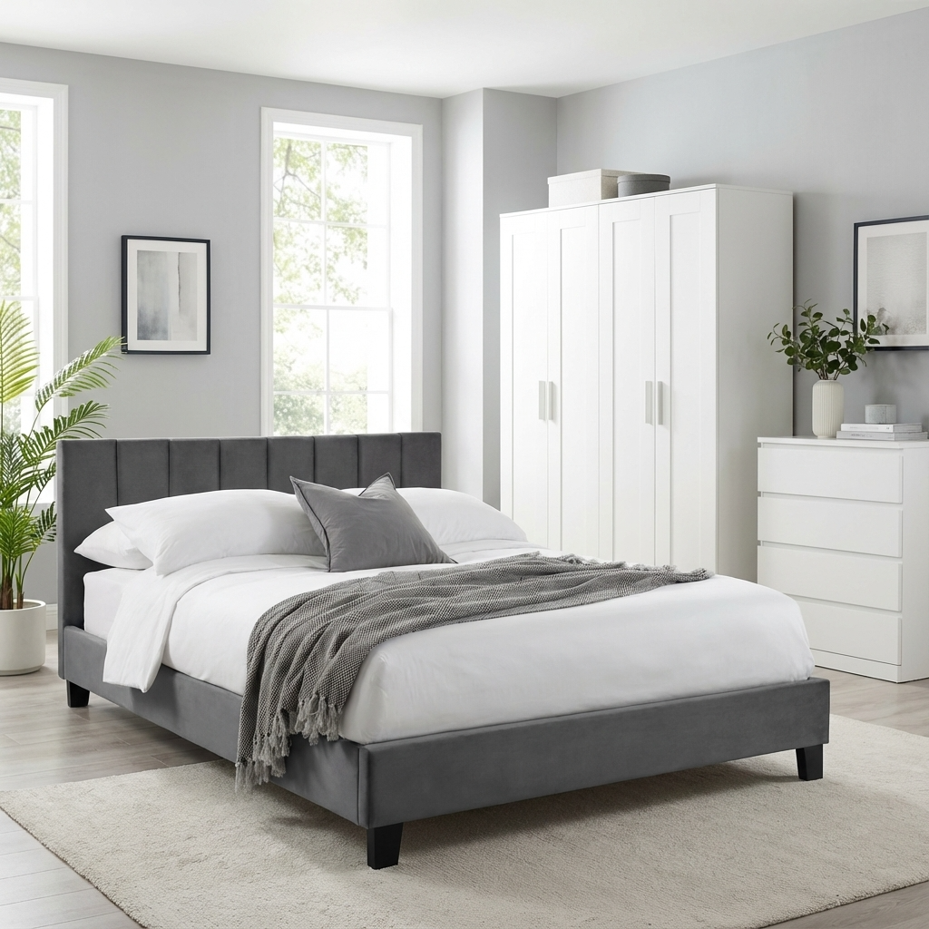Rosa Velvet Bed In a Box 150cm King - Grey Hardwood Frame With Foam ROS003 - Havenheim Furniture