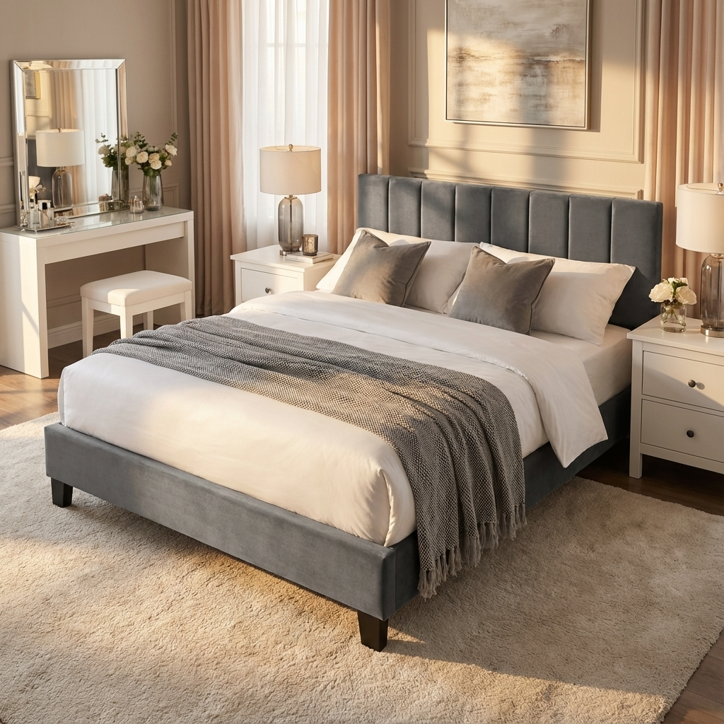 Rosa Velvet Bed In a Box 135cm Double - Grey Hardwood Frame ROS002 - Havenheim Furniture