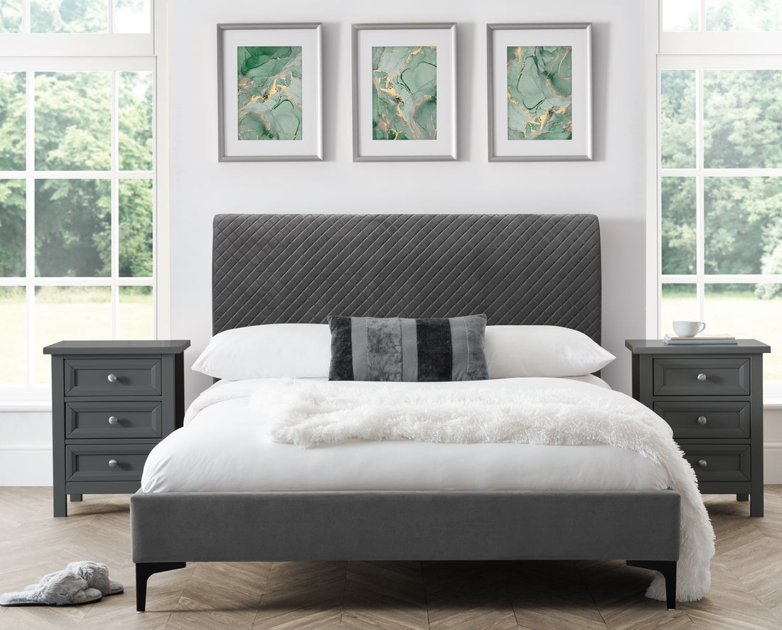 Sanderson Diamond Quilted Velvet Bed 150cm King - Grey SAN105 - Havenheim Furniture