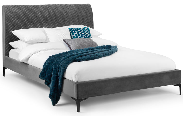 Sanderson Diamond Quilted Velvet Bed 150cm King - Grey SAN105 - Havenheim Furniture