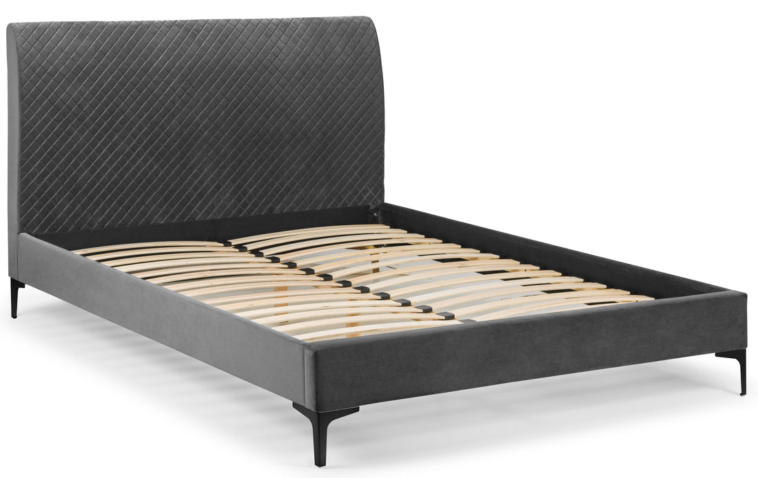 Sanderson Diamond Quilted Velvet Bed 150cm King - Grey SAN105 - Havenheim Furniture