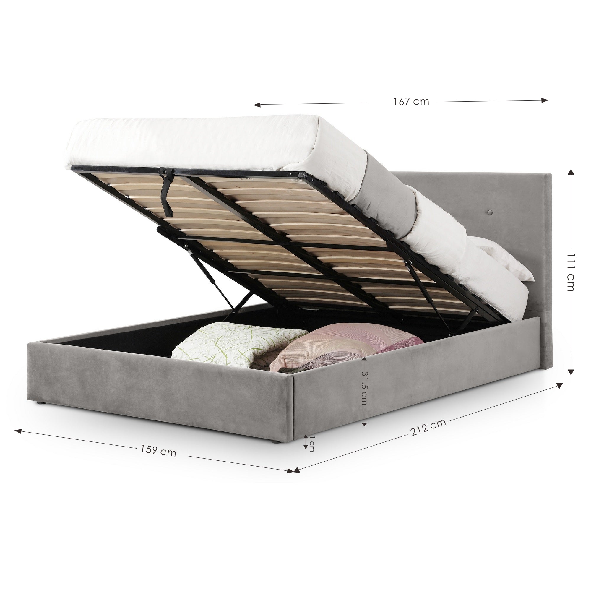 Shoreditch High Headboard Lift-Up Storage Bed 150cm Hardwood Slate Grey SHO202 - Havenheim Furniture