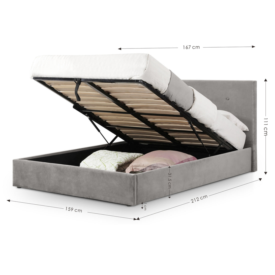 Shoreditch High Headboard Lift-Up Storage Bed 150cm Hardwood Slate Grey SHO202 - Havenheim Furniture