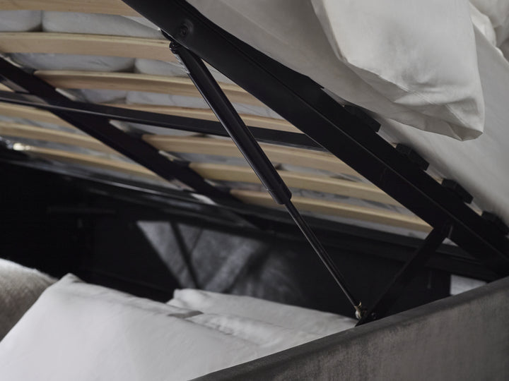 Shoreditch High Headboard Lift-Up Storage Bed 150cm Hardwood Slate Grey SHO202 - Havenheim Furniture