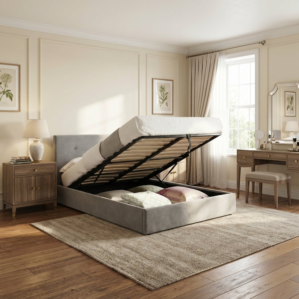 Shoreditch High Headboard Lift-Up Storage Bed 150cm King Hardwood Slate Grey SHO202 - Havenheim Furniture