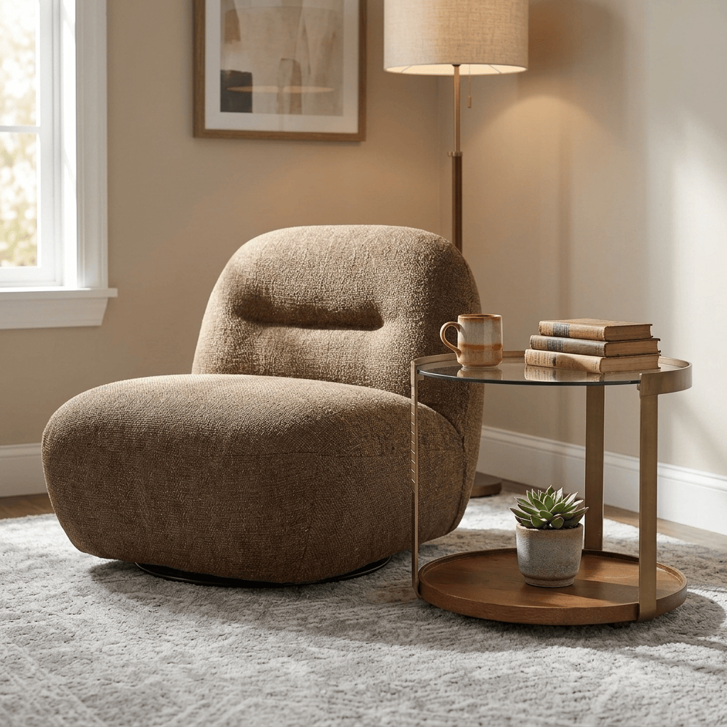 Sienna Oversized Swivel Chair in Boucle Amber VLA411