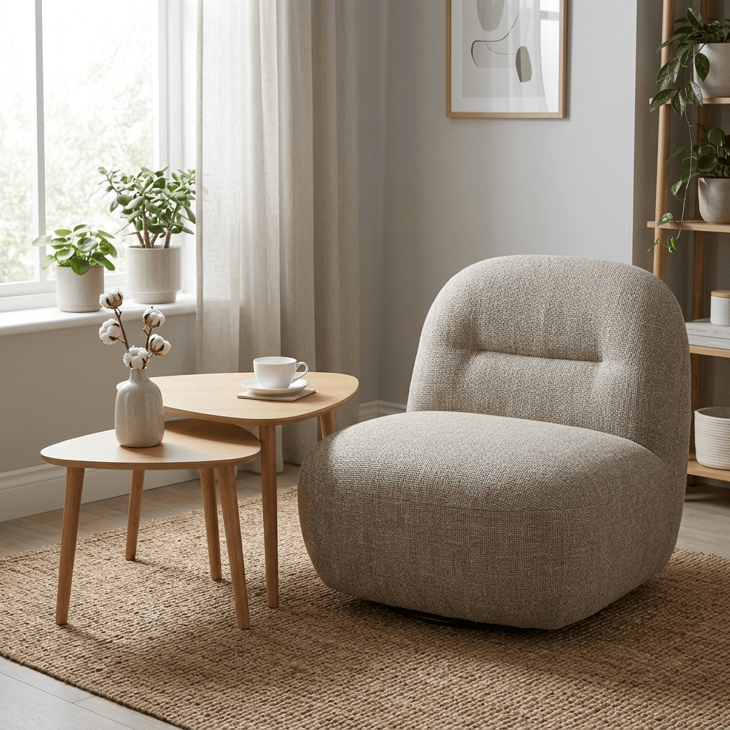 Sienna Oversized Swivel Chair in Boucle Stone VLA412