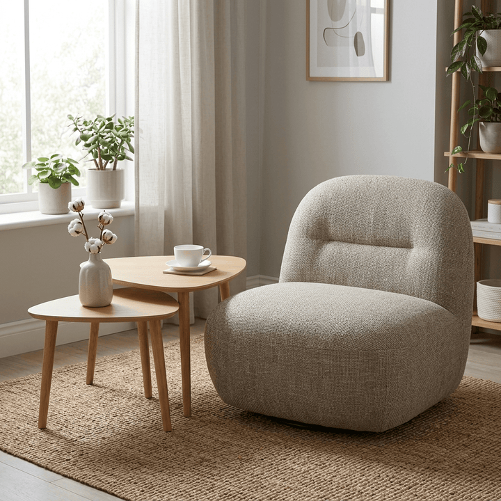 Sienna Oversized Swivel Chair in Boucle Stone VLA412