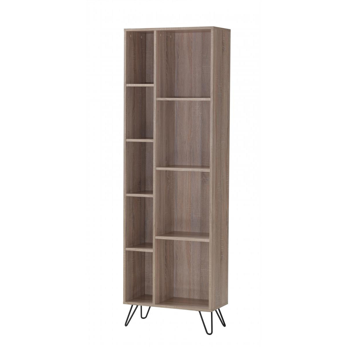 Sonoma Bookcase Narrow Oak Effect Wood and Black Metal SONOBOOKN