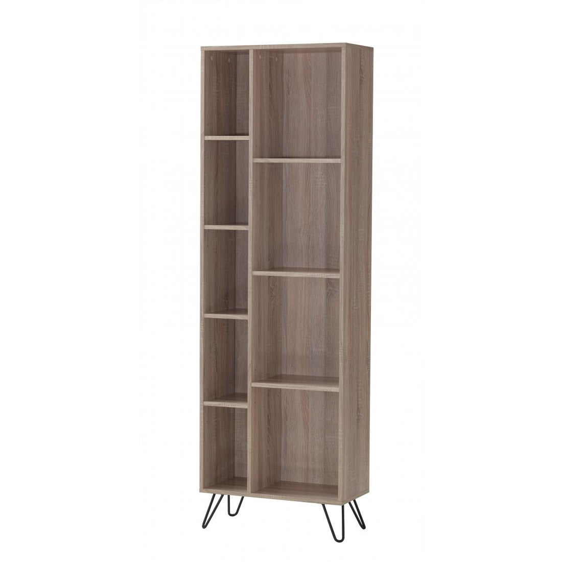 Sonoma Bookcase Narrow Oak Effect Wood and Black Metal SONOBOOKN