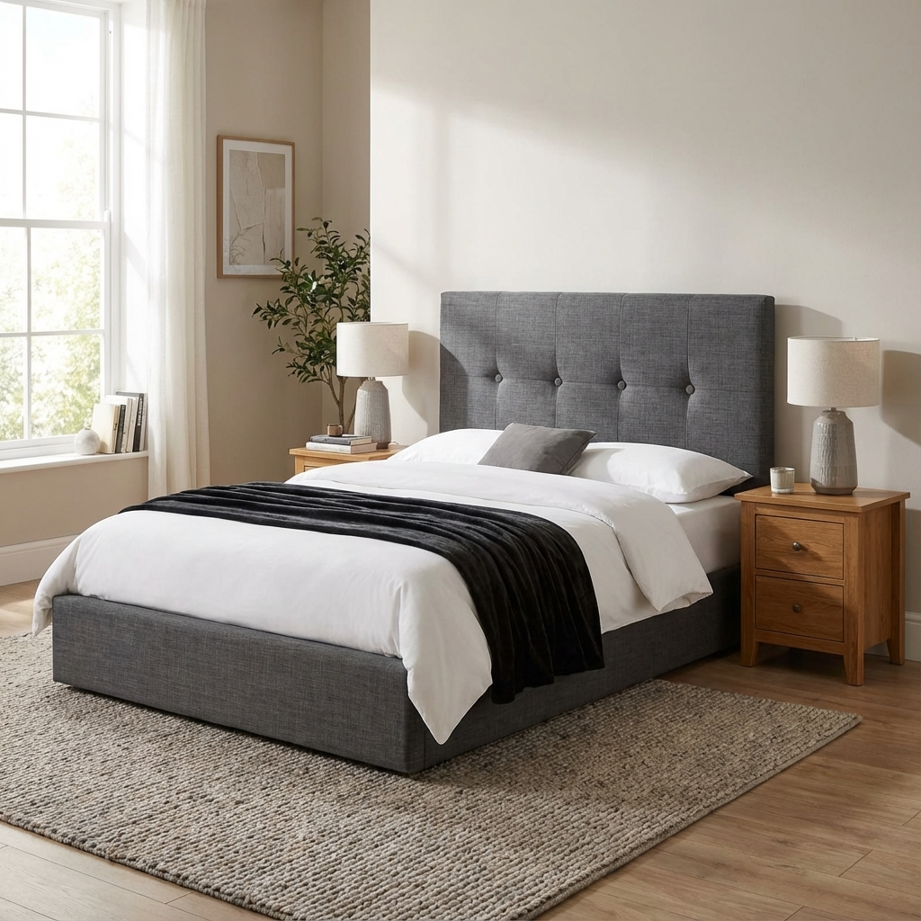 Sorrento Lift-Up Storage Bed 150cm King Slate Grey SOR202 - Havenheim Furniture