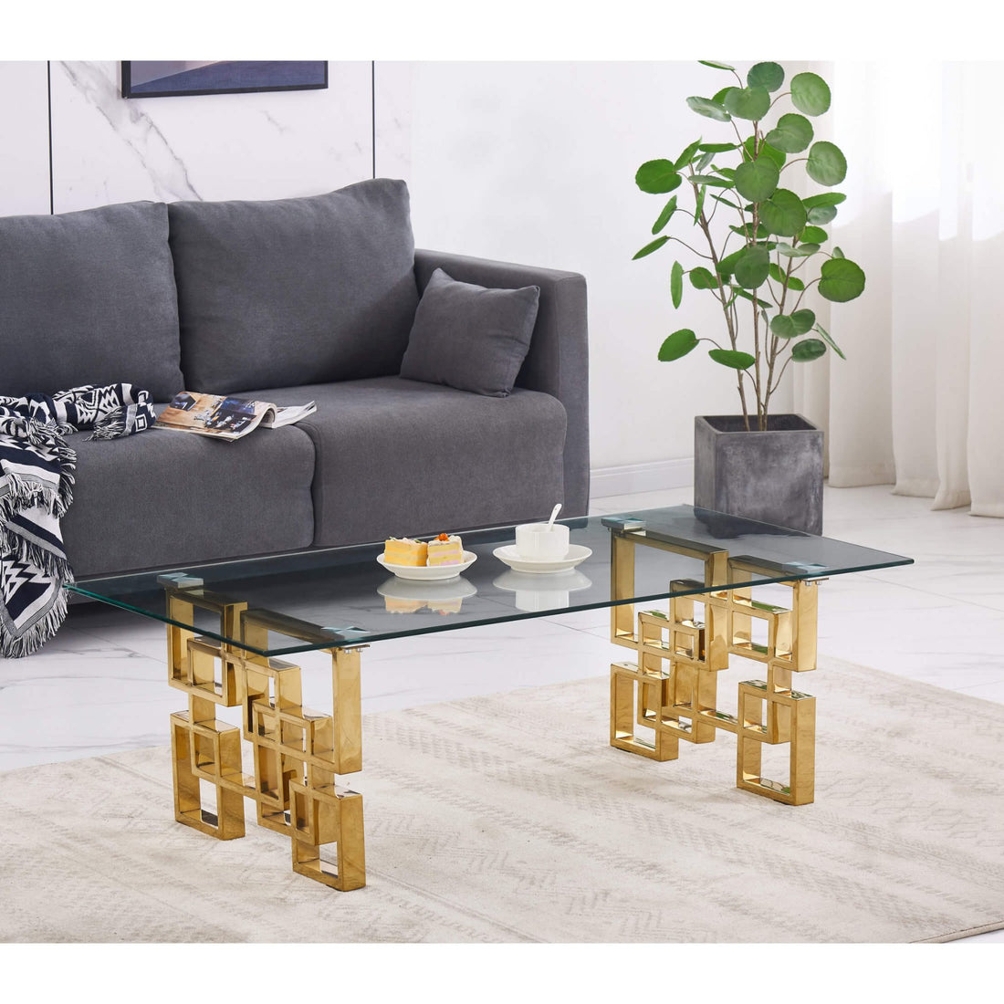 Spectra Coffee Table Clear Glass with Gold Legs SPECCOFF - Havenheim Furniture