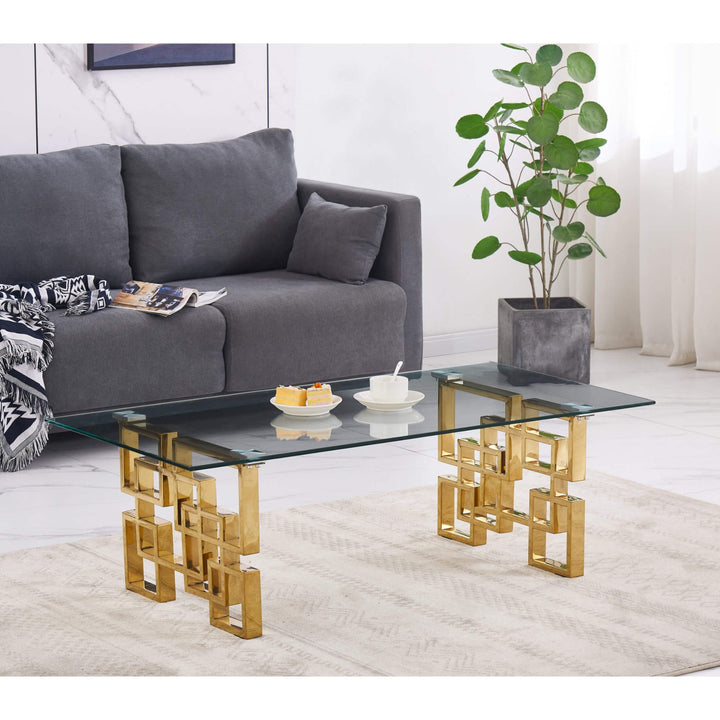 Spectra Coffee Table Clear Glass with Gold Legs SPECCOFF - Havenheim Furniture
