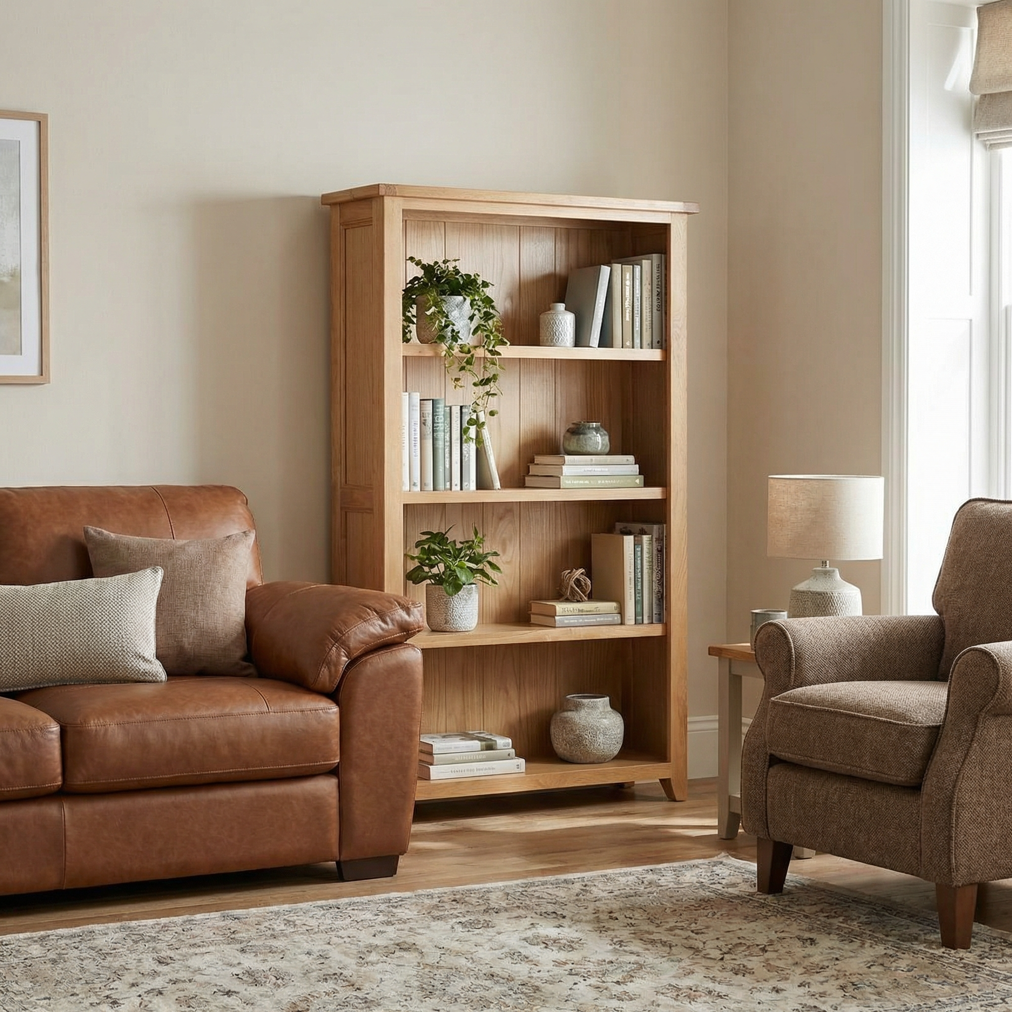 Stirling Bookcase 3 Shelves Solid Oak & Oak Veneers STIRBOOK3 - Havenheim Furniture
