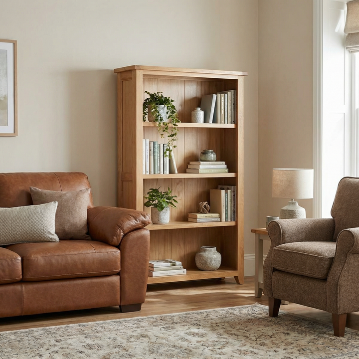 Stirling Bookcase 3 Shelves Solid Oak & Oak Veneers STIRBOOK3 - Havenheim Furniture