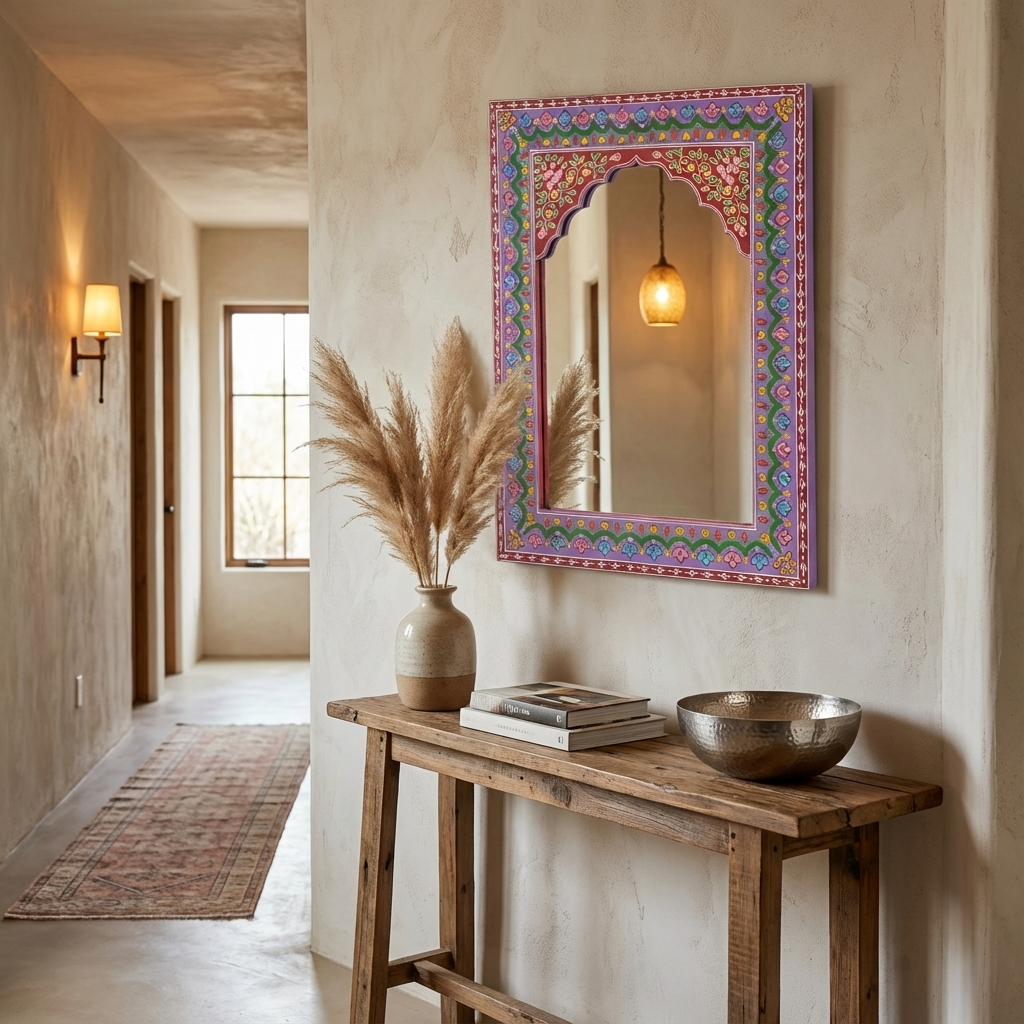 Tall Hand Painted Indian Mirror Sheesham Wood JAR22