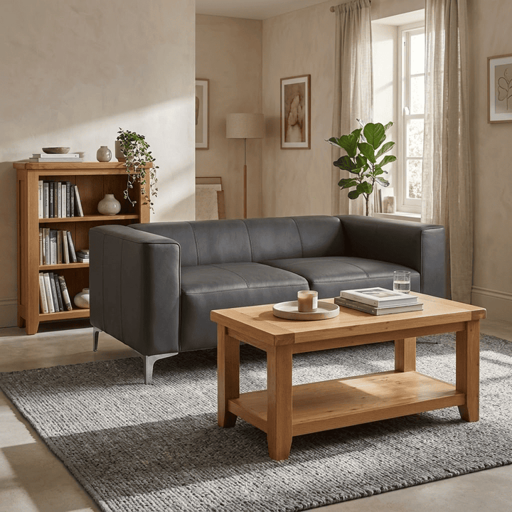 Heartlands Furniture Toscana 2 seater sofa in grey PU faux leather, shown in a modern room