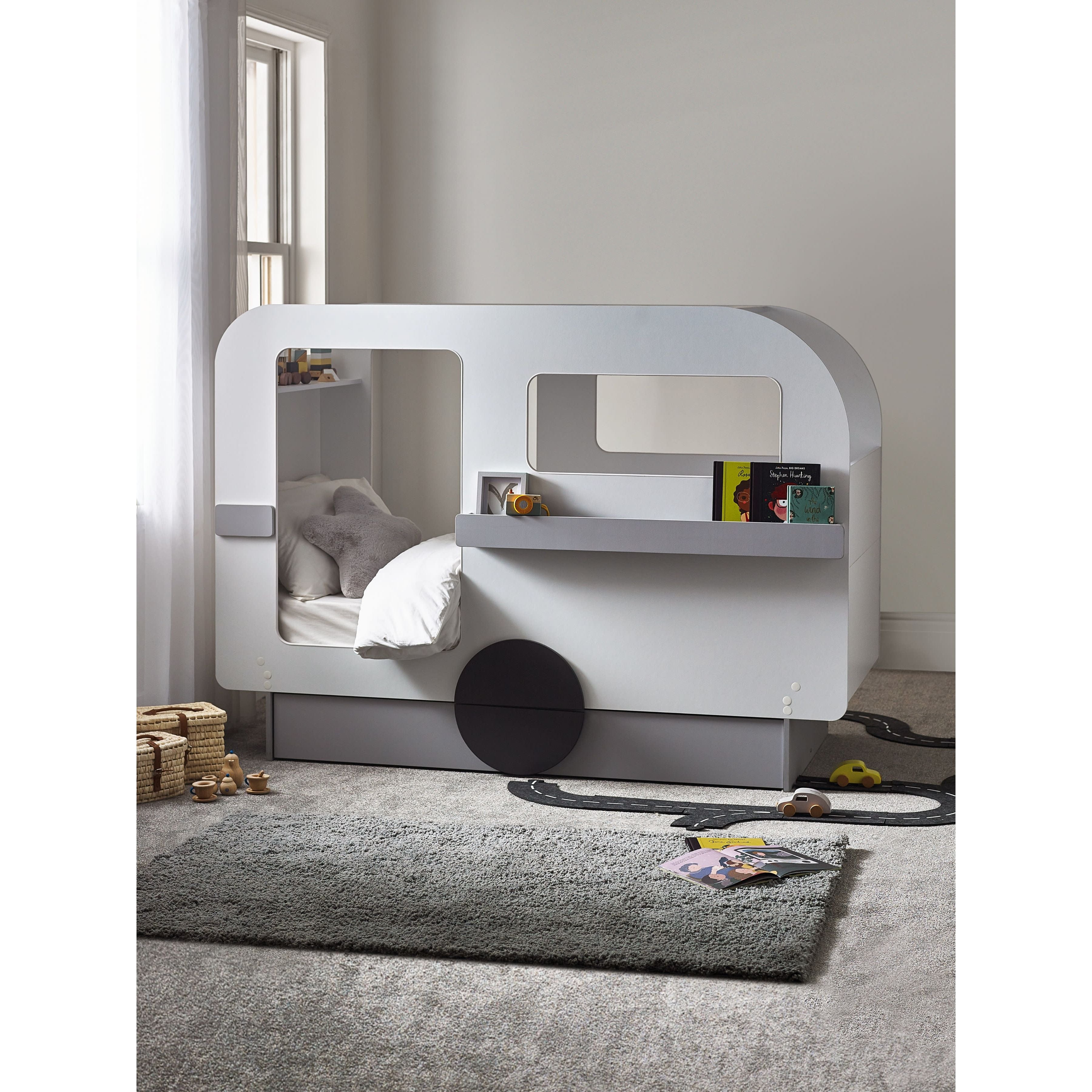 Tourer Caravan Bed Single 90cm - Vapor Grey and White TOU001