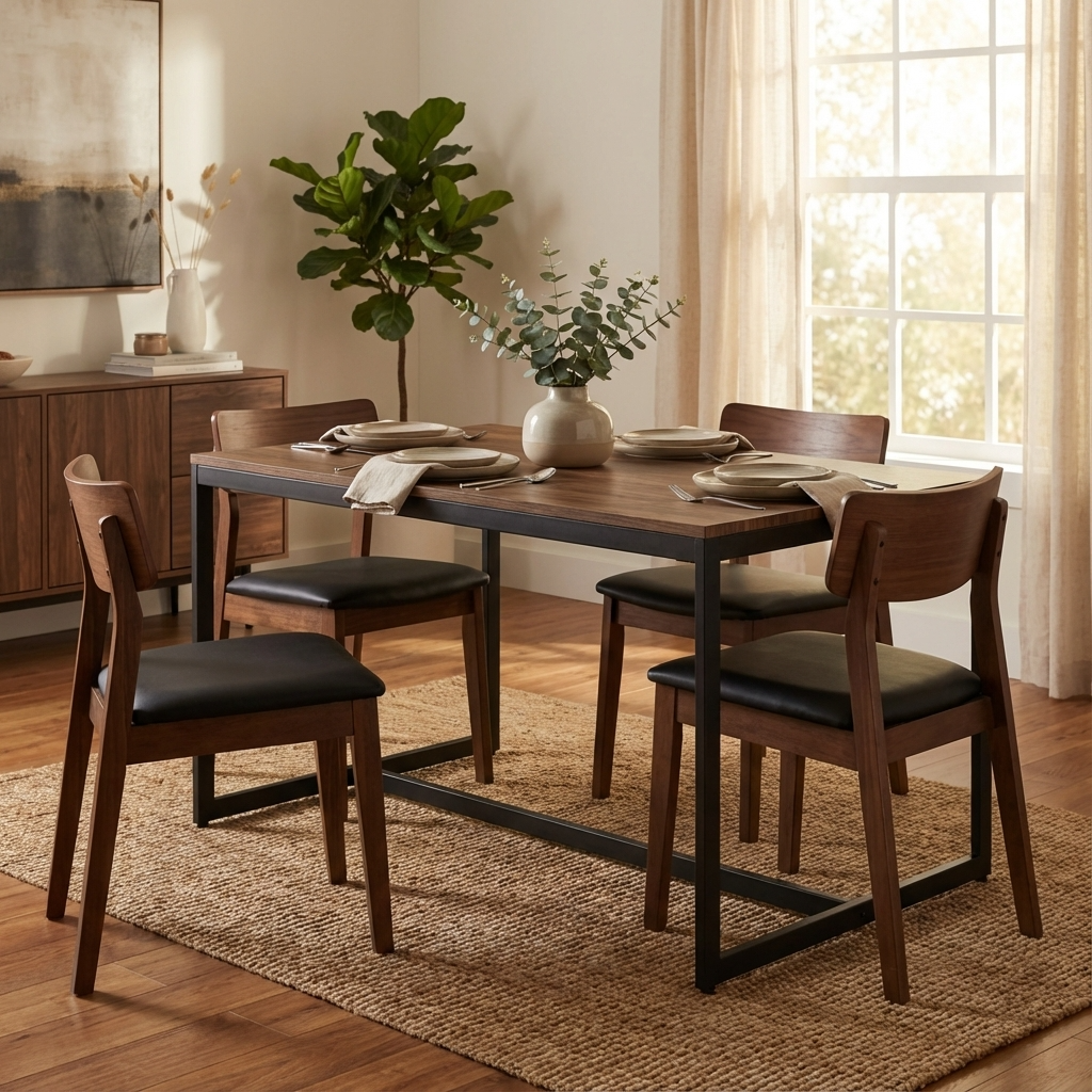 Tribeca Dining Table - Walnut Finish and Black Metal TRI508 - Havenheim Furniture