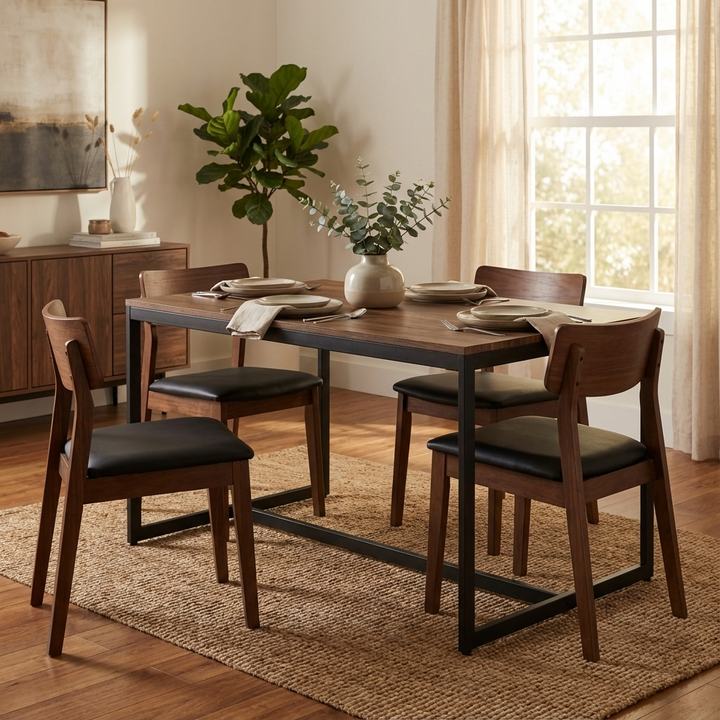 Tribeca Dining Table - Walnut Finish and Black Metal TRI508 - Havenheim Furniture