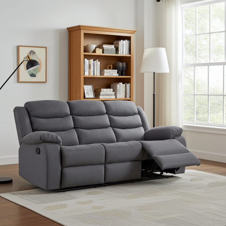 Turin Manual Recliner Fabric 3 Seater - Dark Grey  TURI3FAGRED - Havenheim Furniture