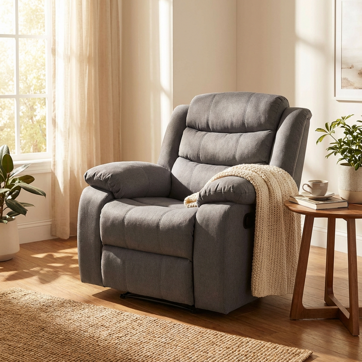 Turin Manual Recliner Fabric 1 Seater Grey Dark TURI1FAGRED - Havenheim Furniture