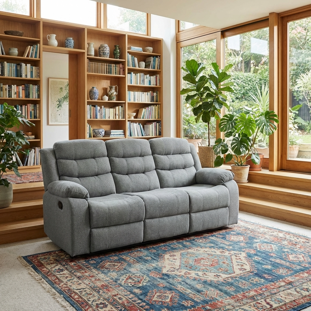 Turin Recliner Fabric 3 Seater Light Grey TURI3FAGRE - Havenheim Furniture