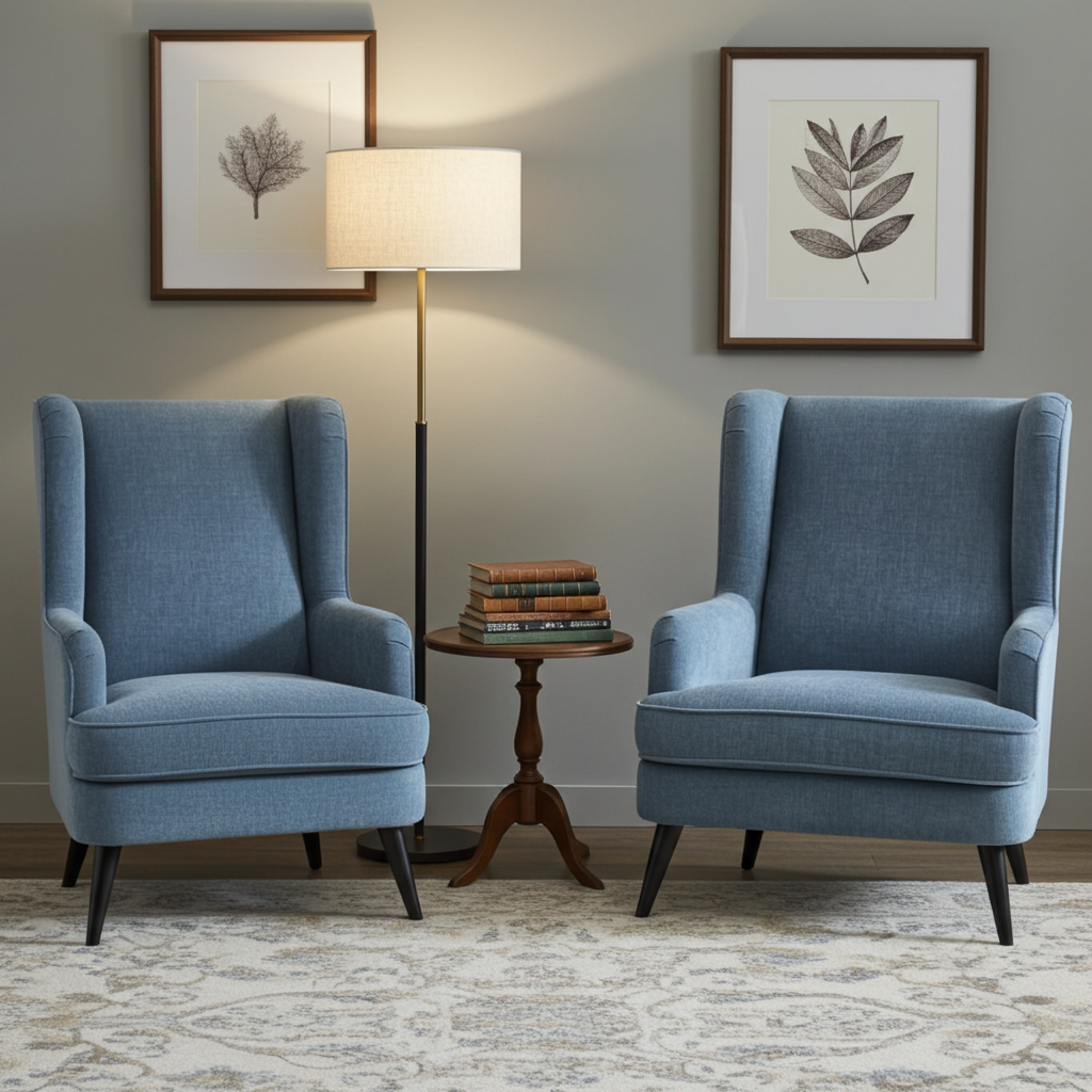 Vellis Wingback Armchair Blue Fabric 24373 - Havenheim Furniture