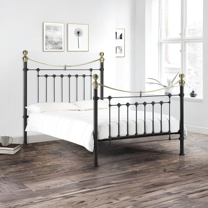 Victoria Double Bed 135cm Satin Black Steel VIC005 - Havenheim Furniture